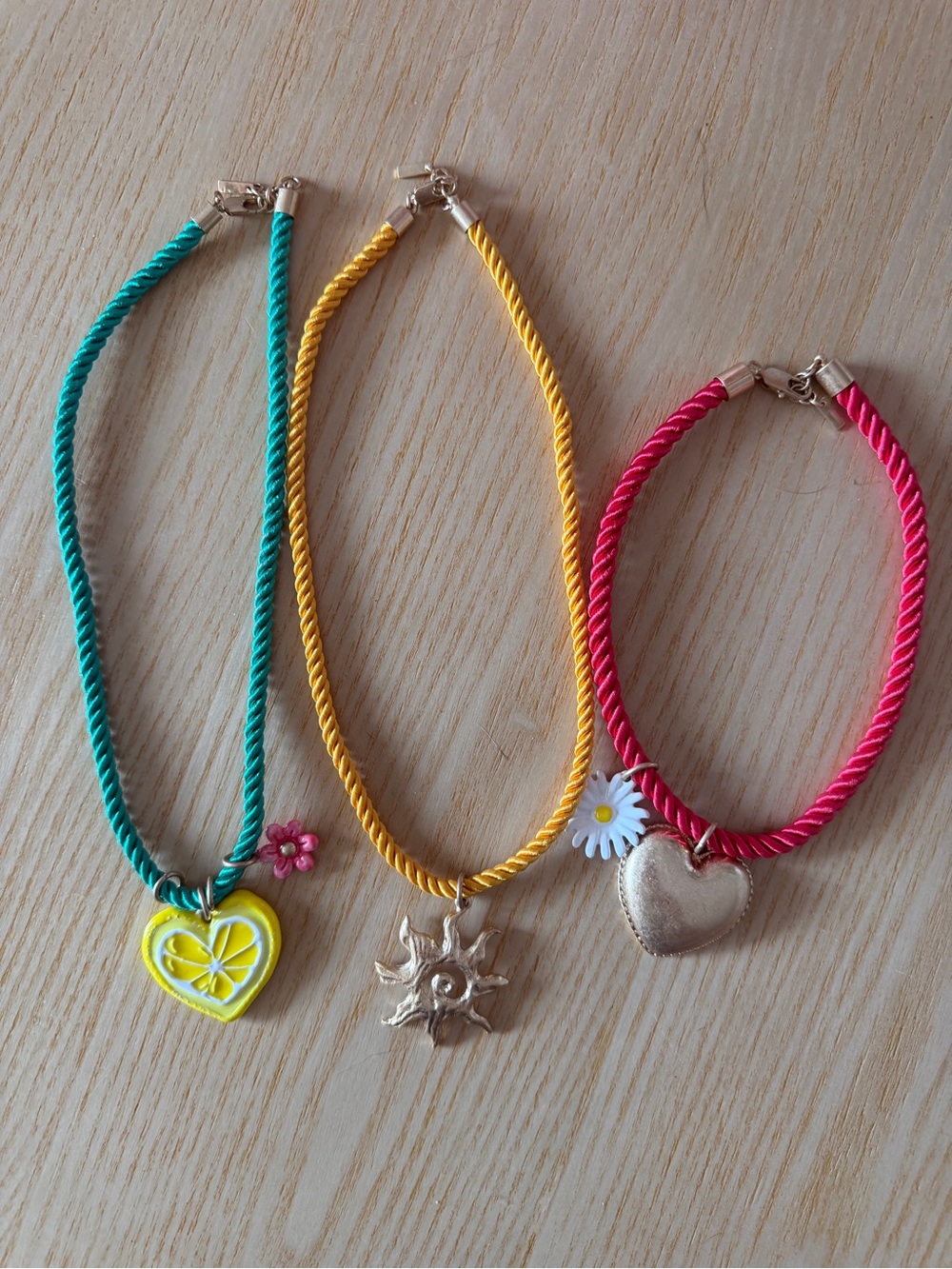 Women’s Layered  Colorful Charm Necklace Set - Teal, Yellow & Pink